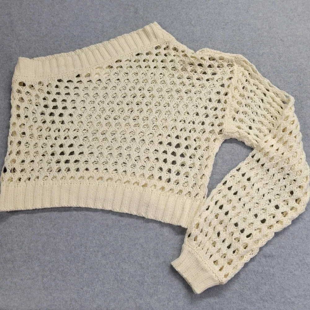 Anthropologie Maeve One-Shoulder Top Ivory Crochet Layer Preppy Boho Sz OS
